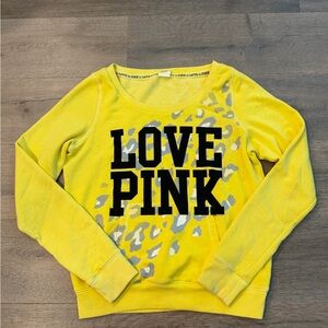 Victorias Secret Pink Y2K Cheetah Leopard Yellow Fleece Pullover Sweatshirt